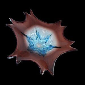 Vintage Murano Style Blue Grape Abstract Bowl Tray Deco 3.5”T 14”D